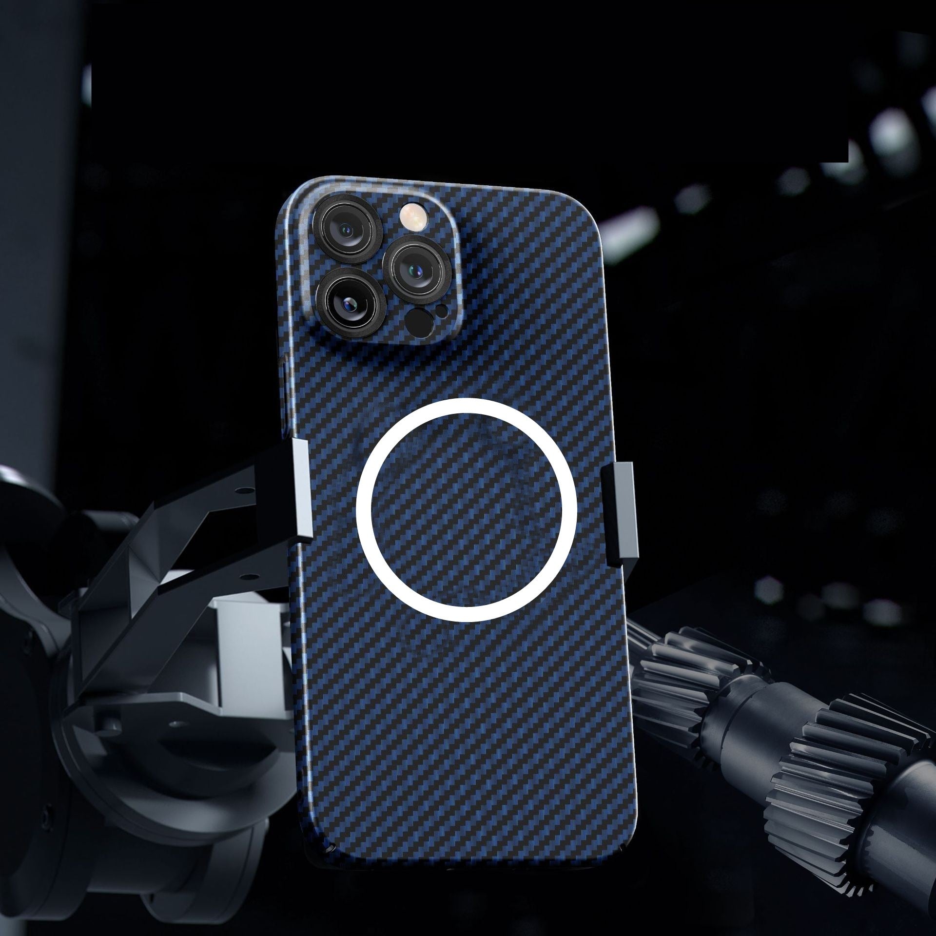 Husa de protectie pentru iPhone 14, Kaveny, Magnetica, MagSafe, Carbon Fiber Protectie Antisoc, Albastru