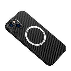 Husa de protectie pentru iPhone 14, Kaveny, Magnetica, MagSafe, Carbon Fiber Protectie Antisoc, Negru