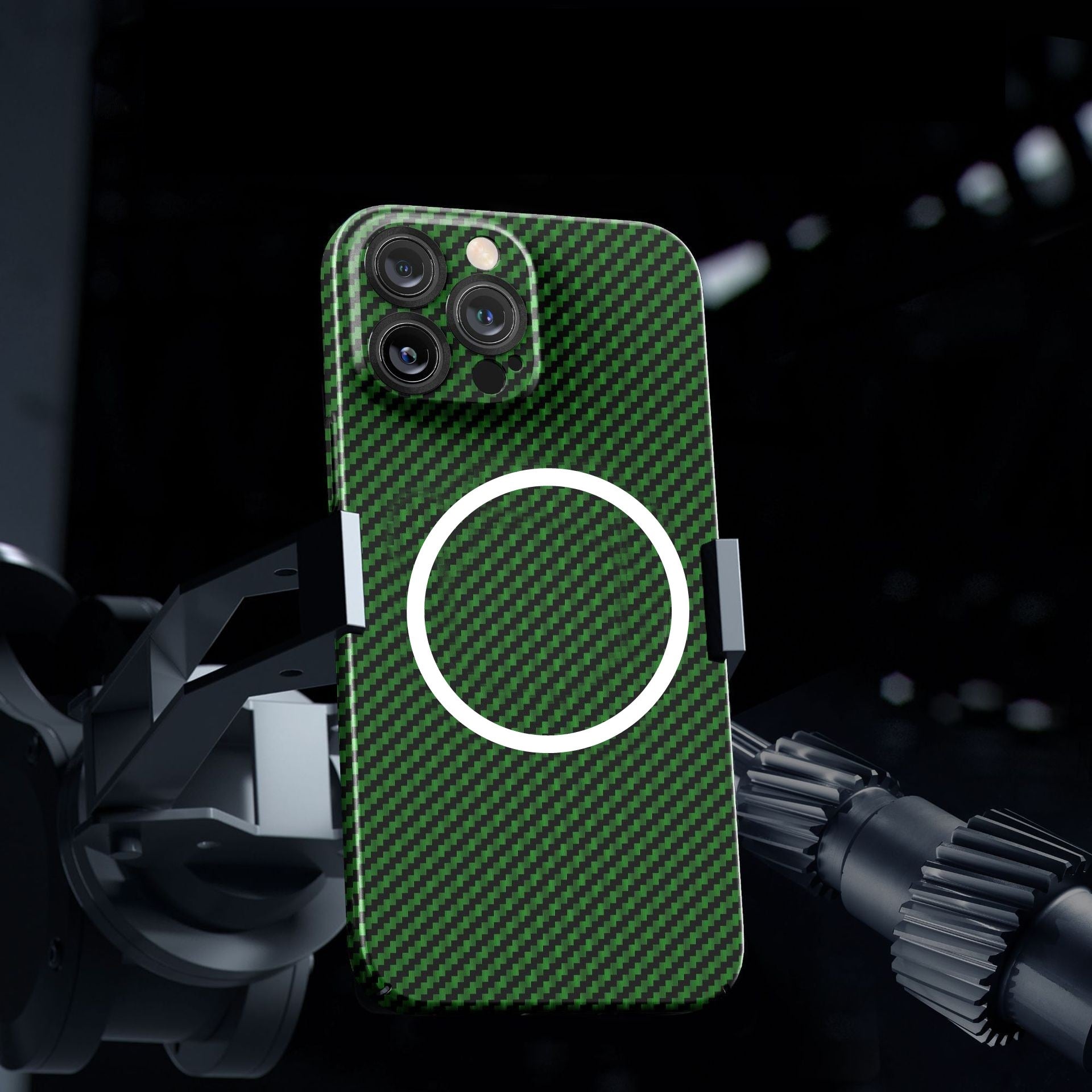 Husa de protectie pentru iPhone 14, Kaveny, Magnetica, MagSafe, Carbon Fiber Protectie Antisoc, Verde