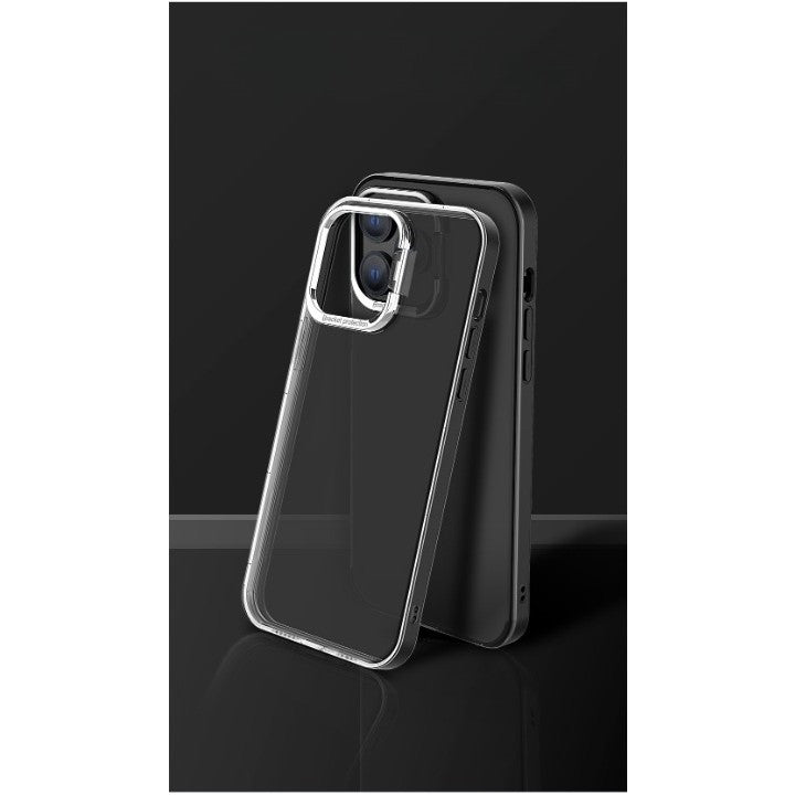 Husa de protectie pentru iPhone 14 Plus, cu suport metalic pentru camera, Bracket Series, Kaveny, Protectie Antisoc, PC mat, silicon moale pe margini, Negru