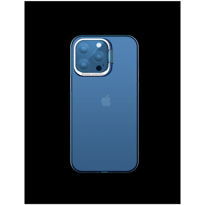 Husa de protectie pentru iPhone 14 Plus, cu suport metalic pentru camera, Bracket Series, Kaveny, Protectie Antisoc, PC mat, silicon moale pe margini, Albastru