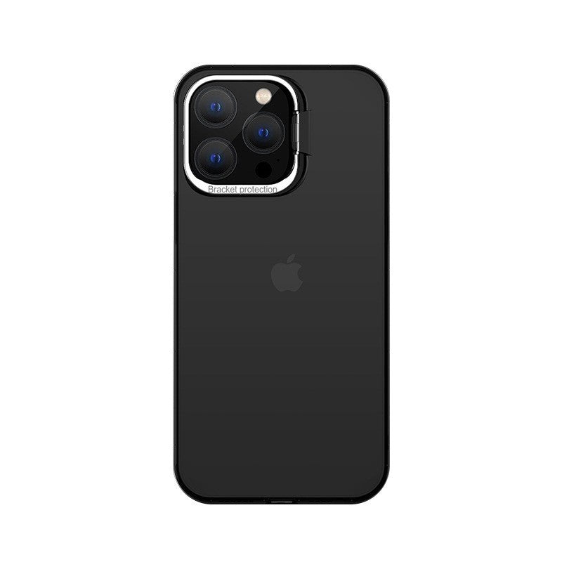 Husa de protectie pentru iPhone 14 Plus, cu suport metalic pentru camera, Bracket Series, Kaveny, Protectie Antisoc, PC mat, silicon moale pe margini, Negru