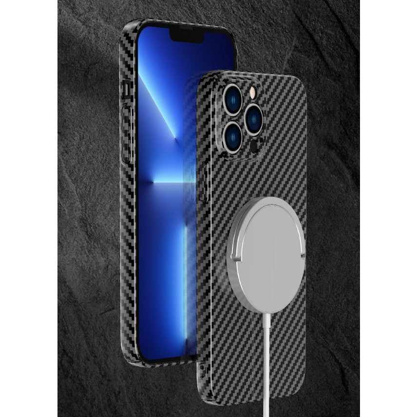 Husa de protectie pentru iPhone 14 Plus, Kaveny, Magnetica, MagSafe, Carbon Fiber Protectie Antisoc, Negru