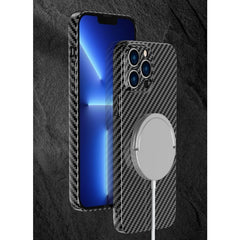Husa de protectie pentru iPhone 14 Plus, Kaveny, Magnetica, MagSafe, Carbon Fiber Protectie Antisoc, Negru