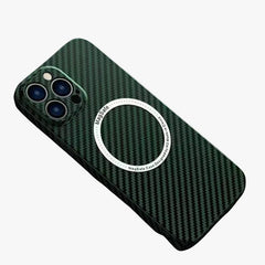 Husa de protectie pentru iPhone 14 Pro, Kaveny, Magnetica, MagSafe, Carbon Fiber Protectie Antisoc, Verde