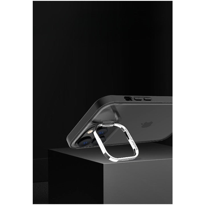 Husa de protectie pentru iPhone 14 Pro Max, cu suport metalic pentru camera, Bracket Series, Kaveny, Protectie Antisoc, PC mat, silicon moale pe margini, Negru