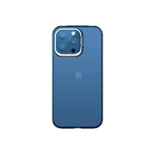 Husa de protectie pentru iPhone 14 Pro Max, cu suport metalic pentru camera, Bracket Series, Kaveny, Protectie Antisoc, PC mat, silicon moale pe margini, Albastru