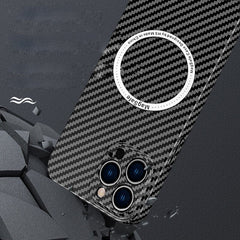 Husa de protectie pentru iPhone 14 Pro Max, Kaveny, Magnetica, MagSafe, Carbon Fiber Protectie Antisoc, Negru