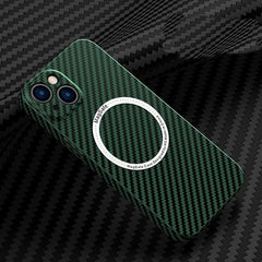 Husa de protectie pentru iPhone 14 Pro Max, Kaveny, Magnetica, MagSafe, Carbon Fiber Protectie Antisoc, Verde