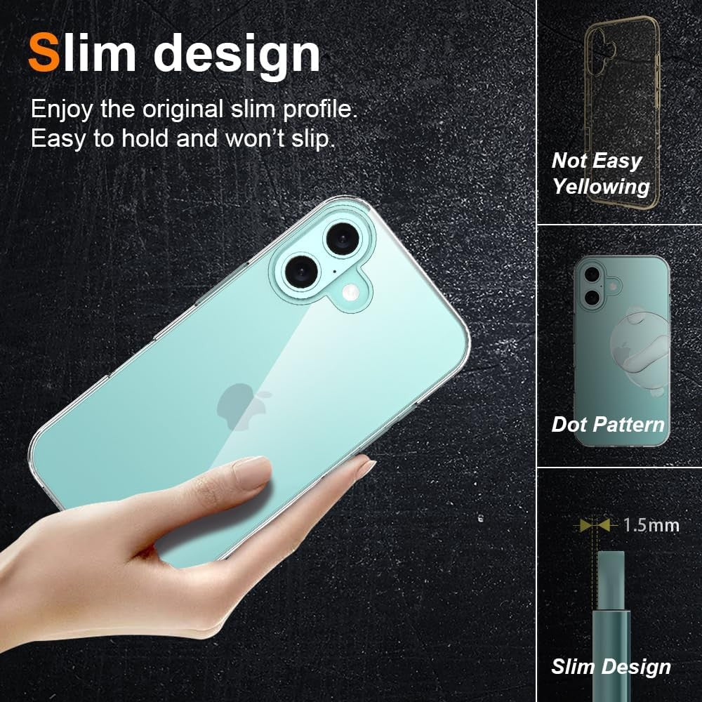 Husa de Protectie din Silicon, pentru Apple iPhone 16, PC, Antisoc, Rezistenta la Impact, Transparenta