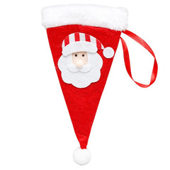 Husa decorativa festiva pentru 3 tacamuri Kaveny, model caciulita cu Mos Craciun, material textil si poliester, 19 x 10 cm, rosu