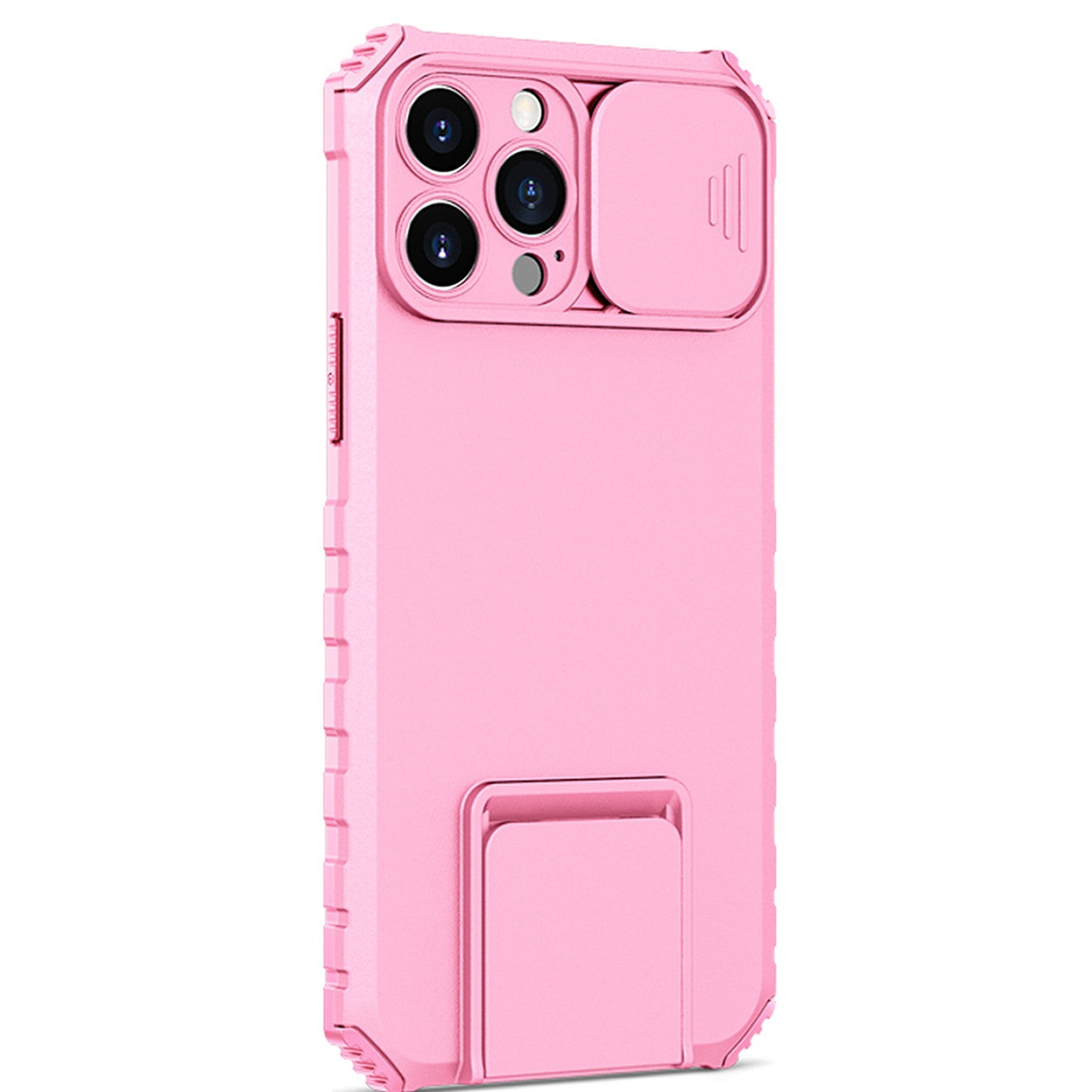Husa Defender cu Stand pentru iPhone 12 Pro, Roz, Suport reglabil, Antisoc, Protectie glisanta pentru camera, Kaveny
