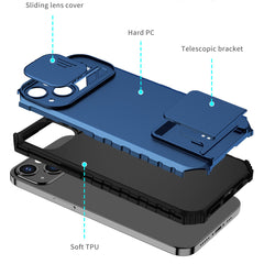 Husa Defender cu Stand pentru iPhone 12 Pro Max, Albastru, Suport reglabil, Antisoc, Protectie glisanta pentru camera, Kaveny