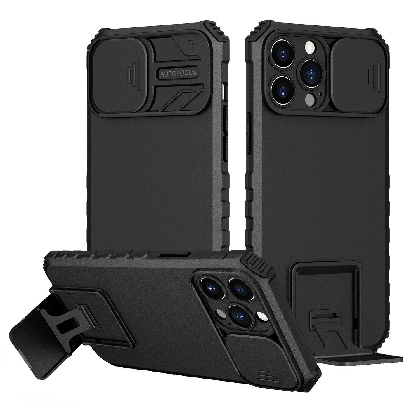 Husa Defender cu Stand pentru iPhone 12 Pro Max, Negru, Suport reglabil, Antisoc, Protectie glisanta pentru camera, Kaveny