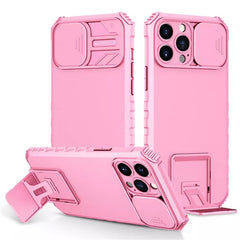 Husa Defender cu Stand pentru iPhone 12, Roz, Suport reglabil, Antisoc, Protectie glisanta pentru camera, Kaveny