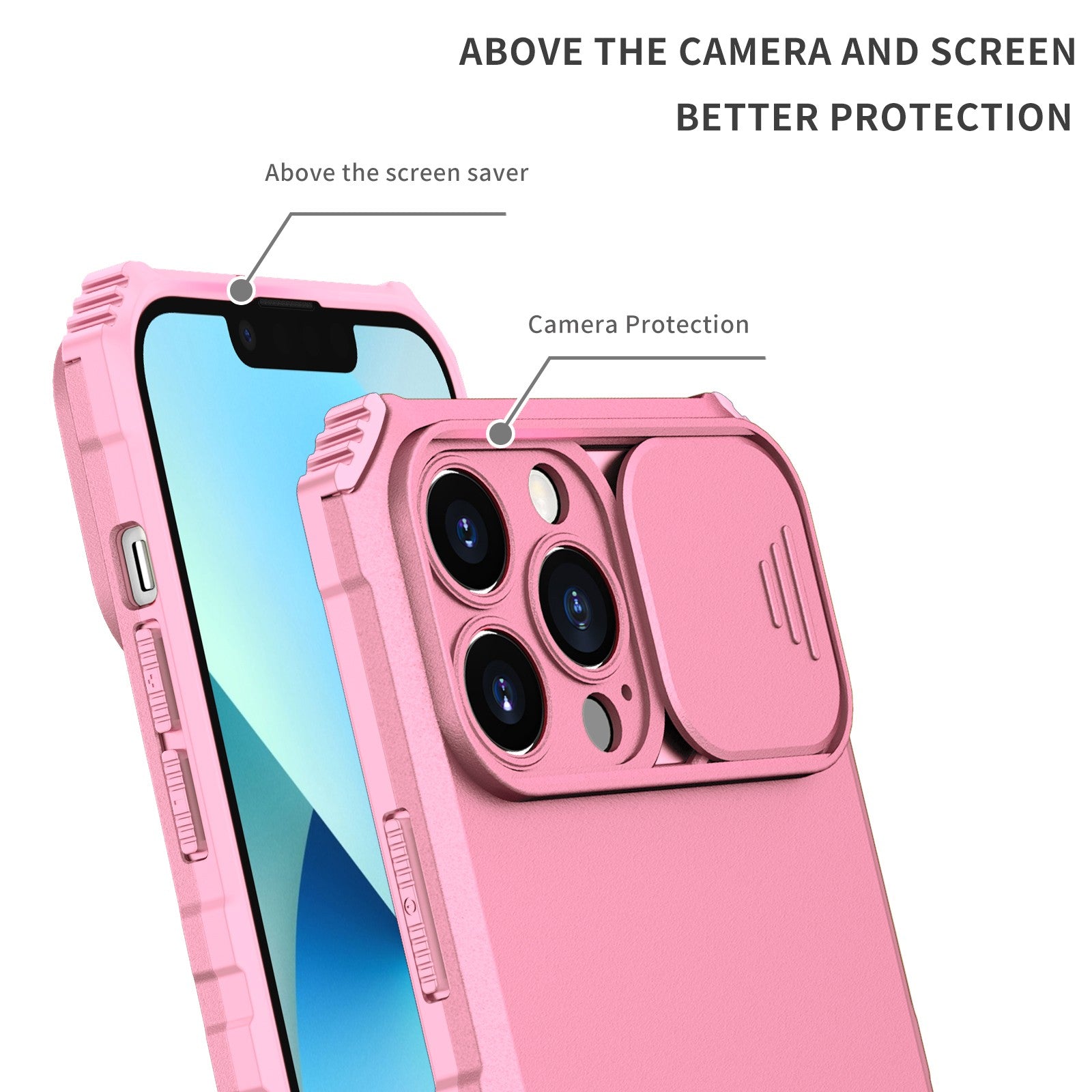 Husa Defender cu Stand pentru iPhone 13 Pro Max, Roz, Suport reglabil, Antisoc, Protectie glisanta pentru camera, Kaveny