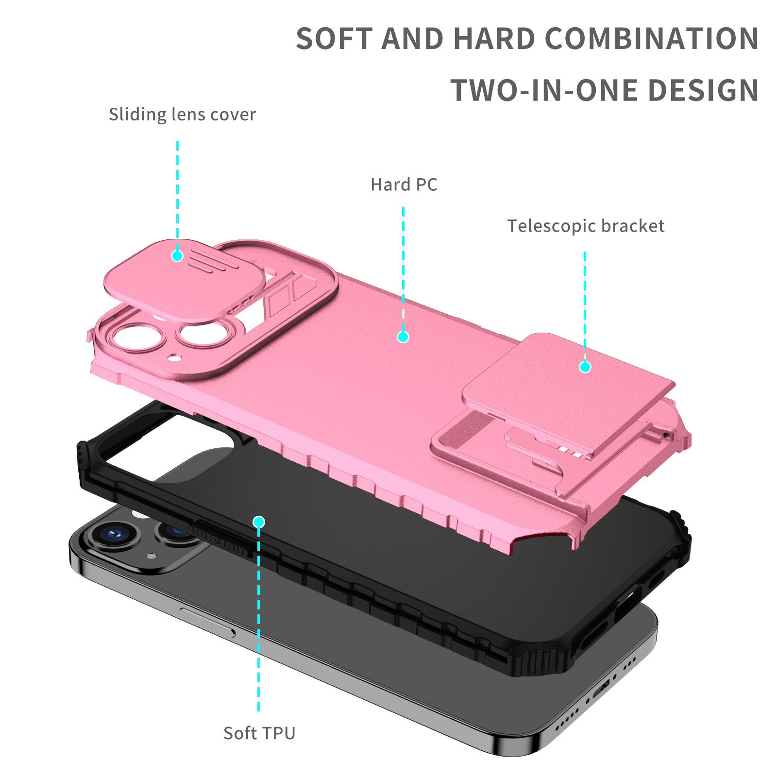 Husa Defender cu Stand pentru Samsung Galaxy A03, Roz, Suport reglabil, Antisoc, Protectie glisanta pentru camera, Kaveny
