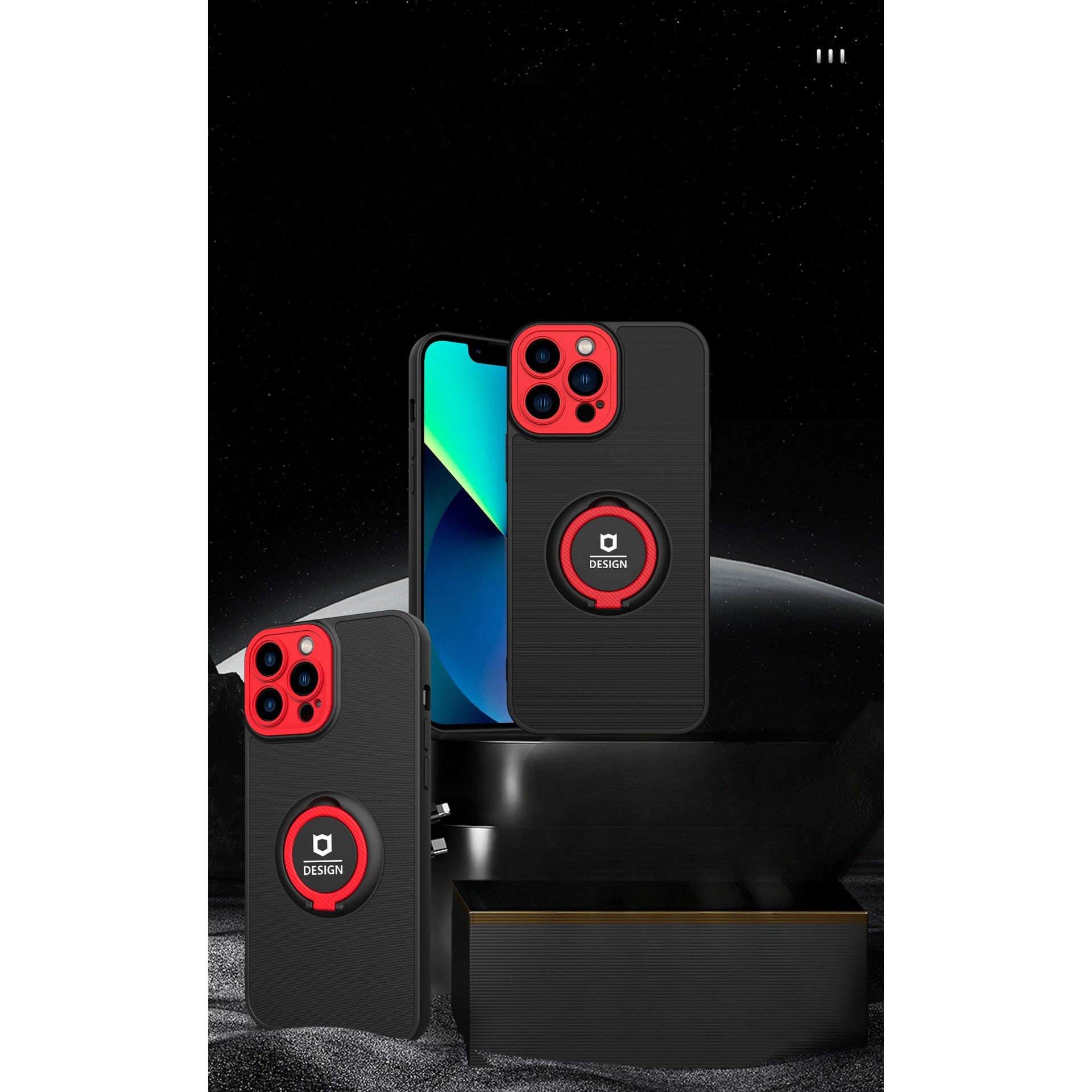 Husa de protectie Eagle eye pentru Apple iPhone 12, Rezistenta la socuri, Protectie camera, Cu inel de prindere magnetic rosu, Kaveny, Negru