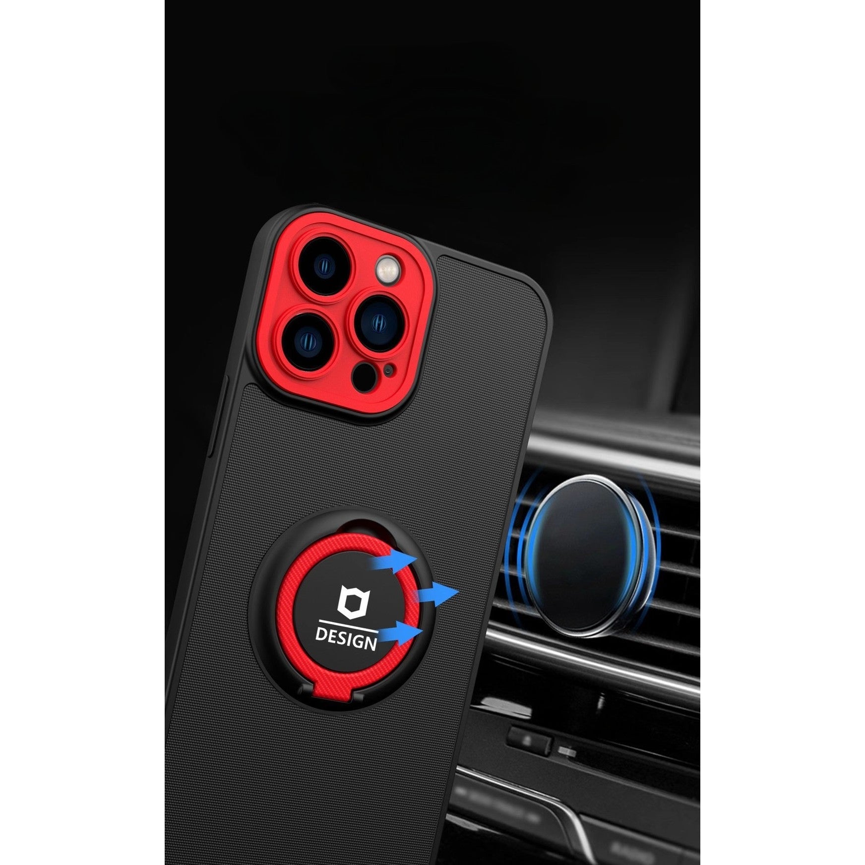 Husa de protectie Eagle eye pentru Apple iPhone 12, Rezistenta la socuri, Protectie camera, Cu inel de prindere magnetic rosu, Kaveny, Negru
