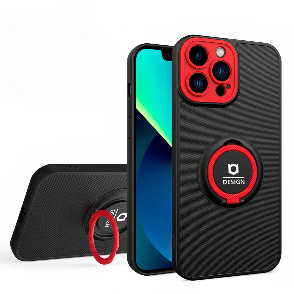 Husa de protectie Eagle eye pentru Apple iPhone 12, Rezistenta la socuri, Protectie camera, Cu inel de prindere magnetic rosu, Kaveny, Negru