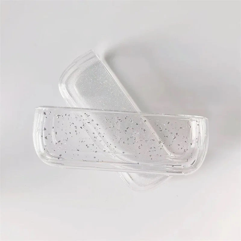 Husa Kaveny pentru IQOS Iluma, de Protectie, Anti Soc si Zgarieturi, din Plastic, 12.5 x 4.2 x 2.6 cm, Transparent cu Sclipici Argintiu