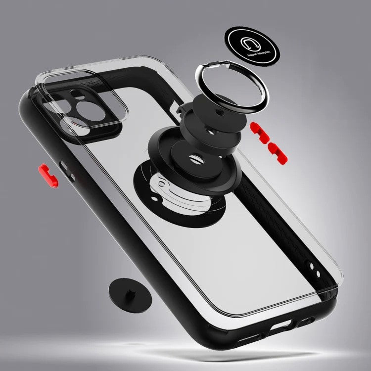 Husa Anti Fall Metal Bracket pentru Apple iPhone 14 Pro Max, Rezistenta la socuri, Margini colorate, Cu inel de prindere magnetic, Kaveny, Negru