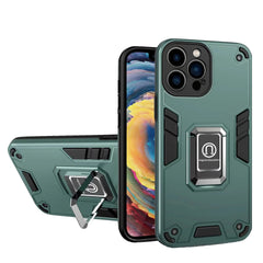 Husa Iron Warriors pentru iPhone 14, Kaveny,  Hybrid Ring Holder Kickstand, Verde inchis