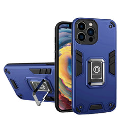 Husa Iron Warriors pentru iPhone 14 Pro, Kaveny,  Hybrid Ring Holder Kickstand, Albastru inchis