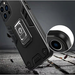 Husa Iron Warriors pentru iPhone 13, Kaveny,  Hybrid Ring Holder Kickstand, Negru