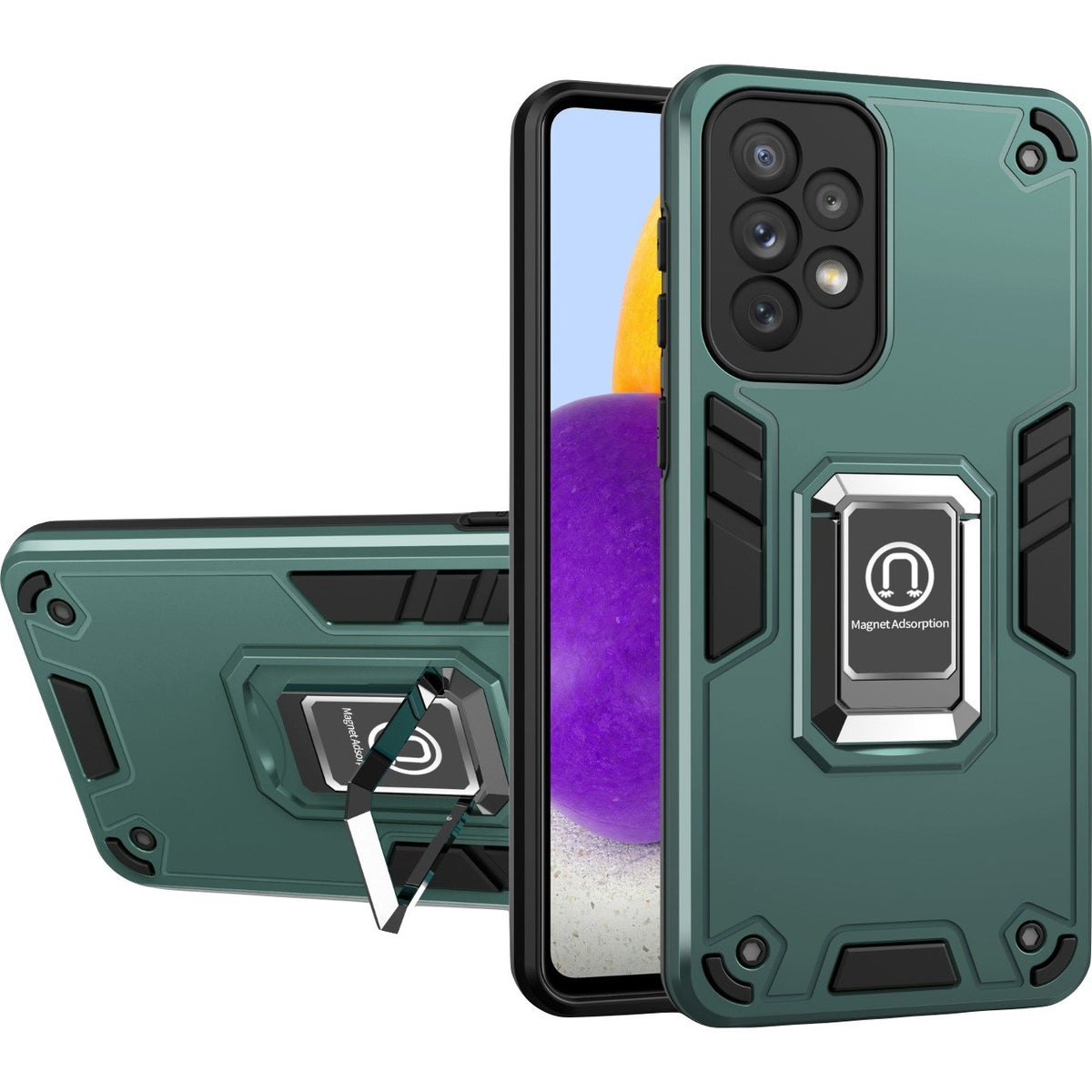 Husa Iron Warriors pentru iPhone 11, Kaveny,  Hybrid Ring Holder Kickstand, Verde inchis