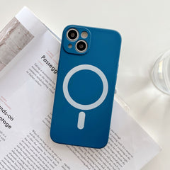 Husa MagSafe pentru Apple iPhone 14, Silicon, Protectie pentru camera, Magnetica, Incarcare Wireless,  Kaveny, Albastru