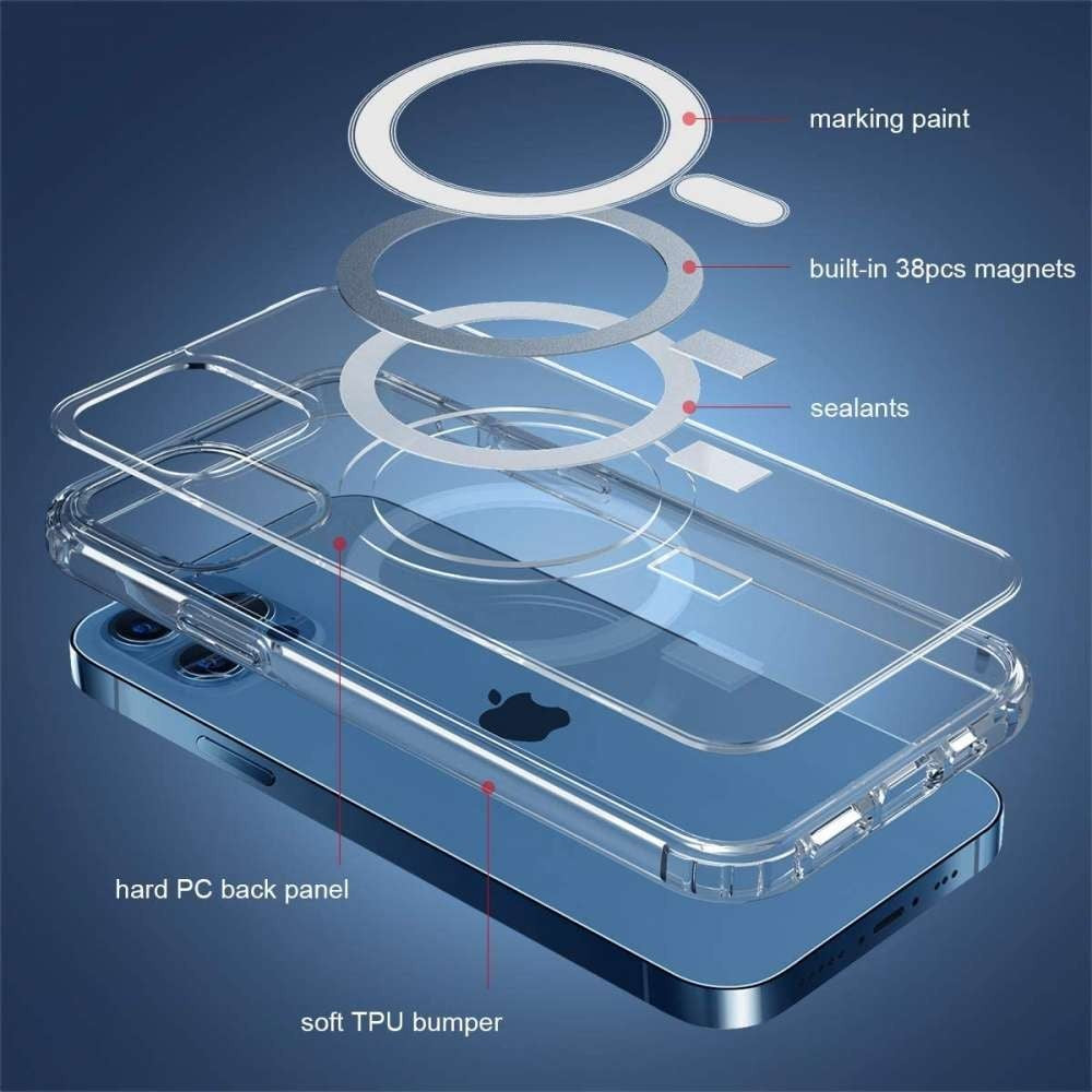 Husa protectie Kaveny pentru iPhone 11 Mag Safe, 2 in 1 incarcare si magnet, Silicone, Transparenta