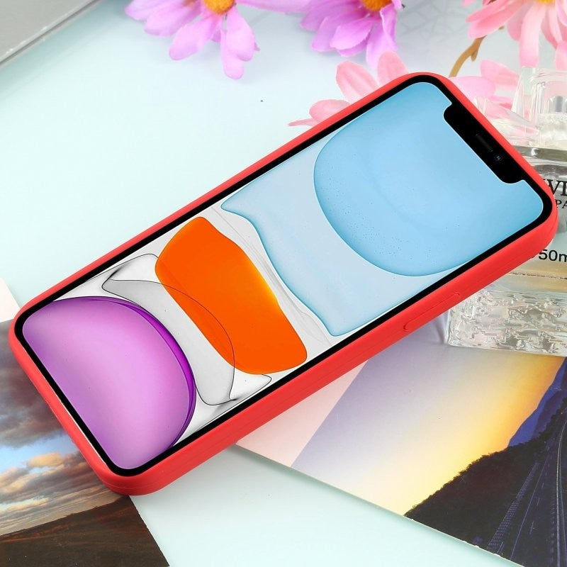Husa MagSafe liquid large hole magnetic shell pentru Apple iPhone 11, Full Cover, Liquid Silicone, Magnetica, Incarcare Wireless, Kaveny, Rosu