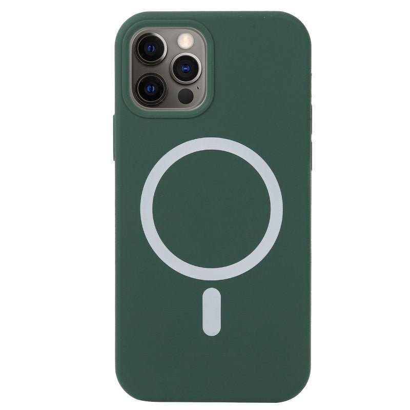 Husa MagSafe liquid large hole magnetic shell pentru Apple iPhone 14 Pro Max, Full Cover, Liquid Silicone, Magnetica, Incarcare Wireless, Kaveny, Verde