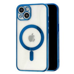 Husa MagSafe pentru Apple iPhone 12 Pro, Protectie camera, Full TPU, Margini colorate Electroplating, Magnetica, Incarcare Wireless, Kaveny, Albastru