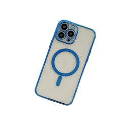 Husa MagSafe pentru Apple iPhone 12, Protectie camera, Full TPU, Margini colorate Electroplating, Magnetica, Incarcare Wireless, Kaveny, Albastru