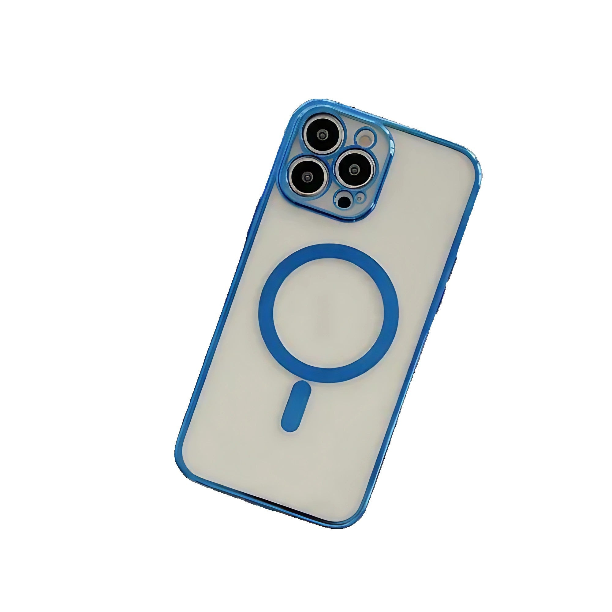 Husa MagSafe pentru Apple iPhone 13 Pro, Protectie camera, Full TPU, Margini colorate Electroplating, Magnetica, Incarcare Wireless, Kaveny, Albastru