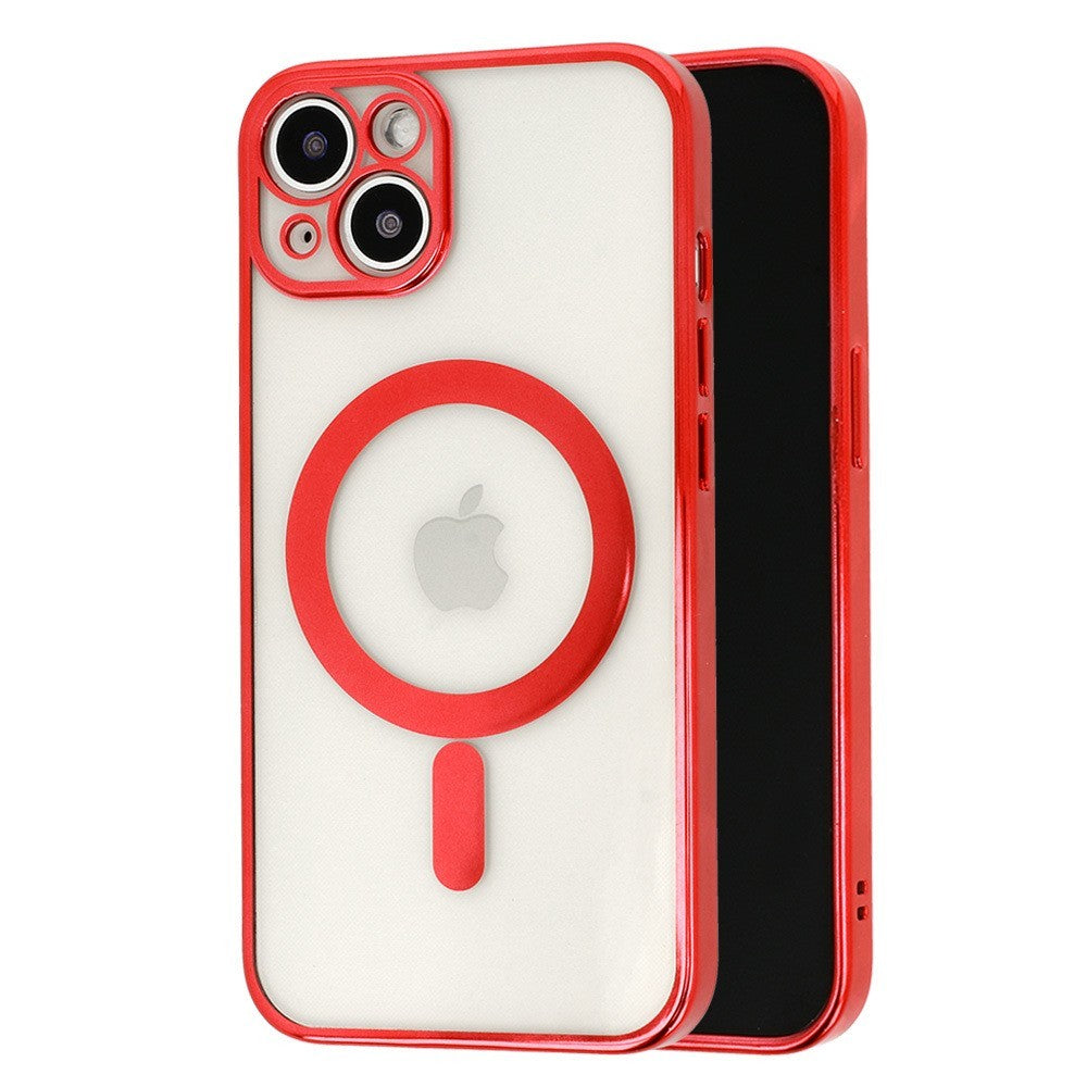 Husa MagSafe pentru Apple iPhone 13 Pro, Protectie camera, Full TPU, Margini colorate Electroplating, Magnetica, Incarcare Wireless, Kaveny, Rosu