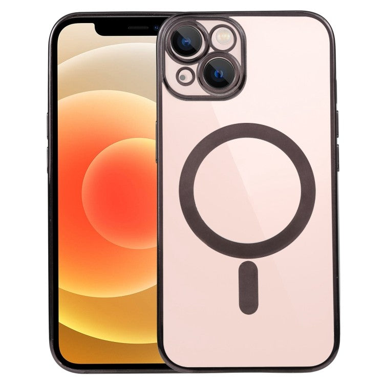 Husa MagSafe pentru Apple iPhone 14, Full Cover, Protectie camera, Margini colorate Electroplating, Magnetica, Incarcare Wireless, Kaveny, Negru