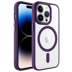 Husa MagSafe pentru Apple iPhone 14 Pro Max, Full Cover, Frosted Acrylic Color Big Hole, Magnetica, Incarcare Wireless, Kaveny, Mov