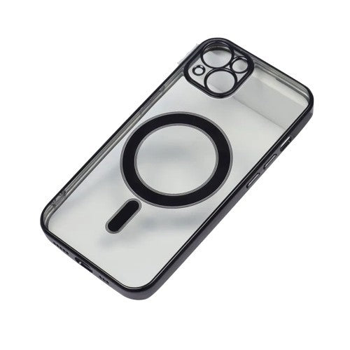 Husa MagSafe pentru Apple iPhone 14 Pro Max, Protectie camera, Full TPU, Margini colorate Electroplating, Magnetica, Incarcare Wireless, Kaveny, Negru