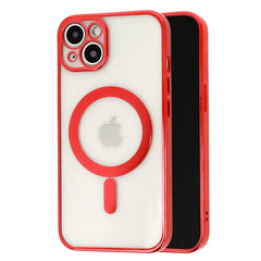 Husa MagSafe pentru Apple iPhone 14, Protectie camera, Full TPU, Margini colorate Electroplating, Magnetica, Incarcare Wireless, Kaveny, Rosu
