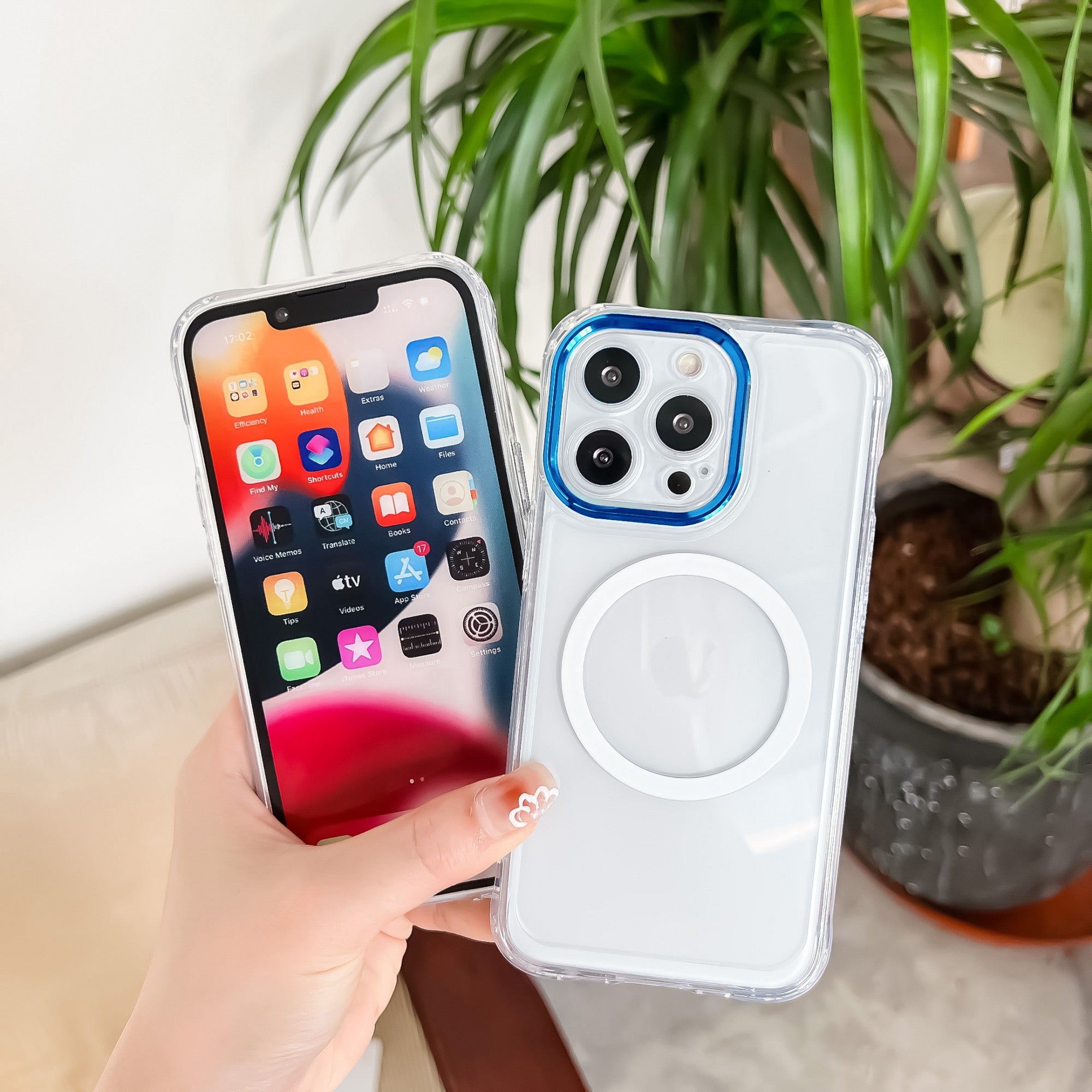 Husa MagSafe Silicone pentru iPhone 13 Pro, Kaveny, Transparenta, Magnetica, Extra Protectie Camera Albastru