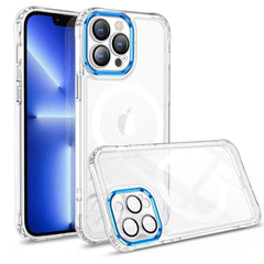 Husa MagSafe Silicone pentru iPhone 13 Pro, Kaveny, Transparenta, Magnetica, Extra Protectie Camera Albastru
