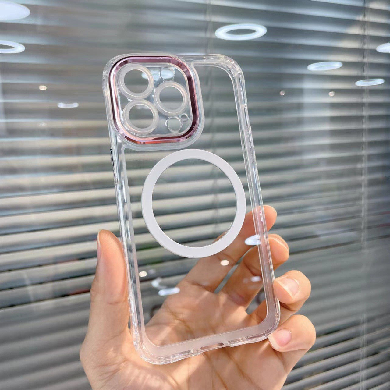 Husa MagSafe Silicone pentru iPhone 13 Pro, Kaveny, Transparenta, Magnetica, Extra Protectie Camera Roz