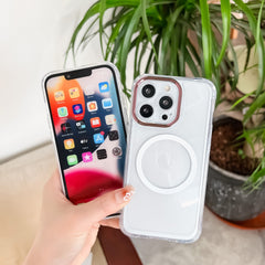 Husa MagSafe Silicone pentru iPhone 13 Pro Max, Kaveny, Transparenta, Magnetica, Extra Protectie Camera Roz