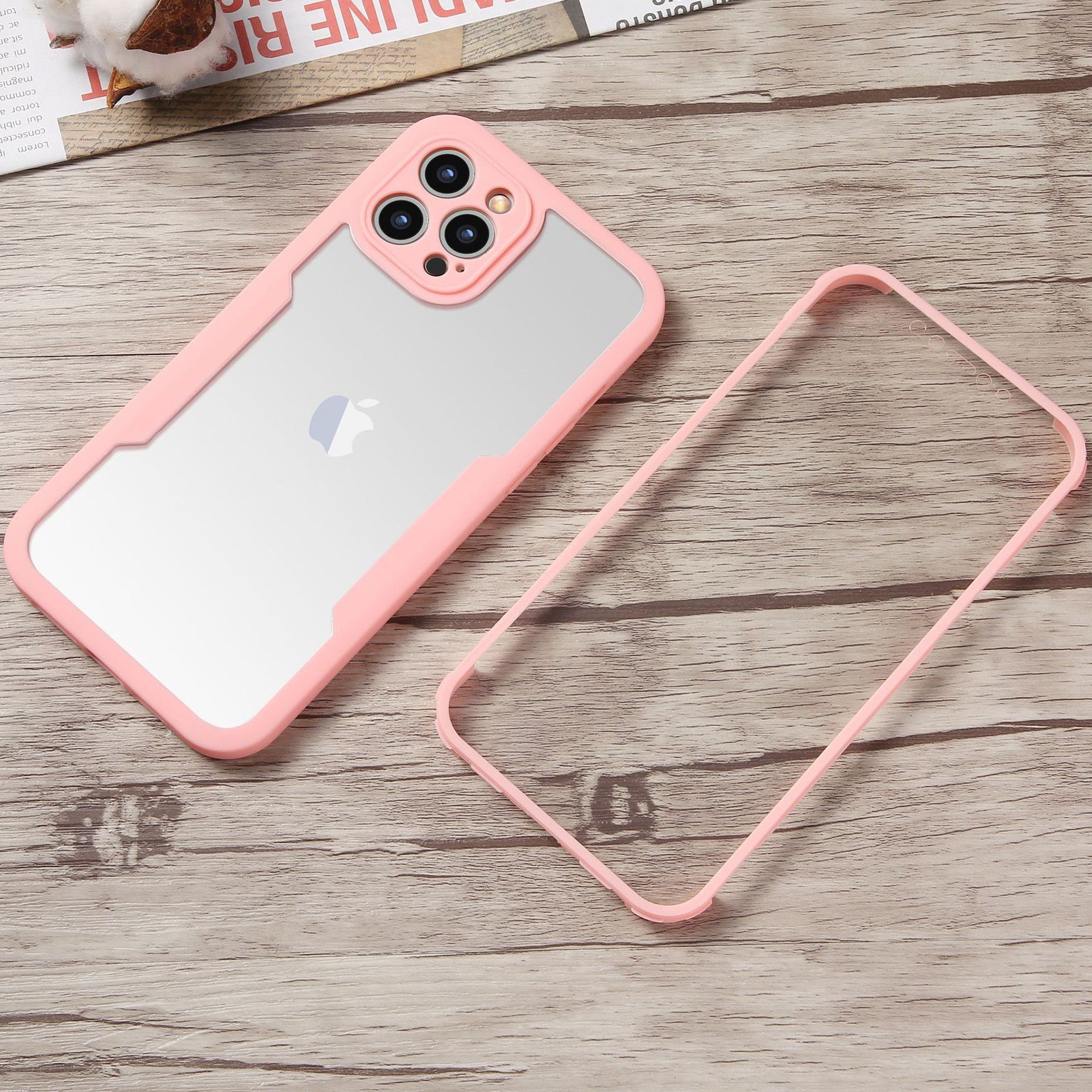 Husa Max Defence pentru iPhone 11 Pro, Bumper Roz, Fata Dubla Transparenta, Protectie Antisoc Full 360 ( fata, spate, margini ), Kaveny