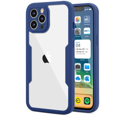 Husa Max Defence pentru iPhone 12 , Bumper Albastru, Fata Dubla Transparenta, Protectie Antisoc Full 360 ( fata, spate, margini ), Kaveny