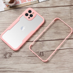 Husa Max Defence pentru iPhone 12 , Bumper Roz, Fata Dubla Transparenta, Protectie Antisoc Full 360 ( fata, spate, margini ), Kaveny