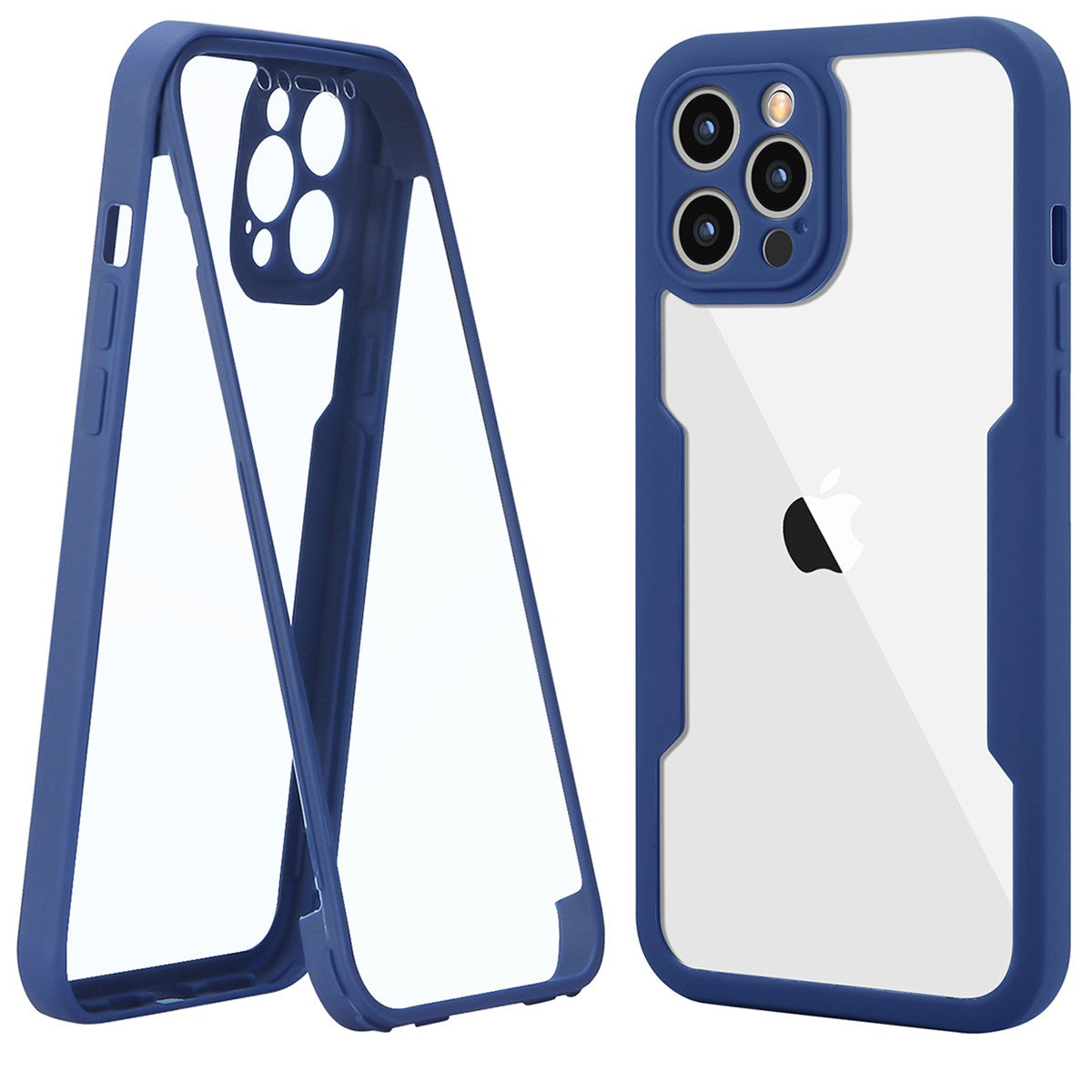 Husa Max Defence pentru iPhone 12 Pro, Bumper Albastru, Fata Dubla Transparenta, Protectie Antisoc Full 360 ( fata, spate, margini ), Kaveny